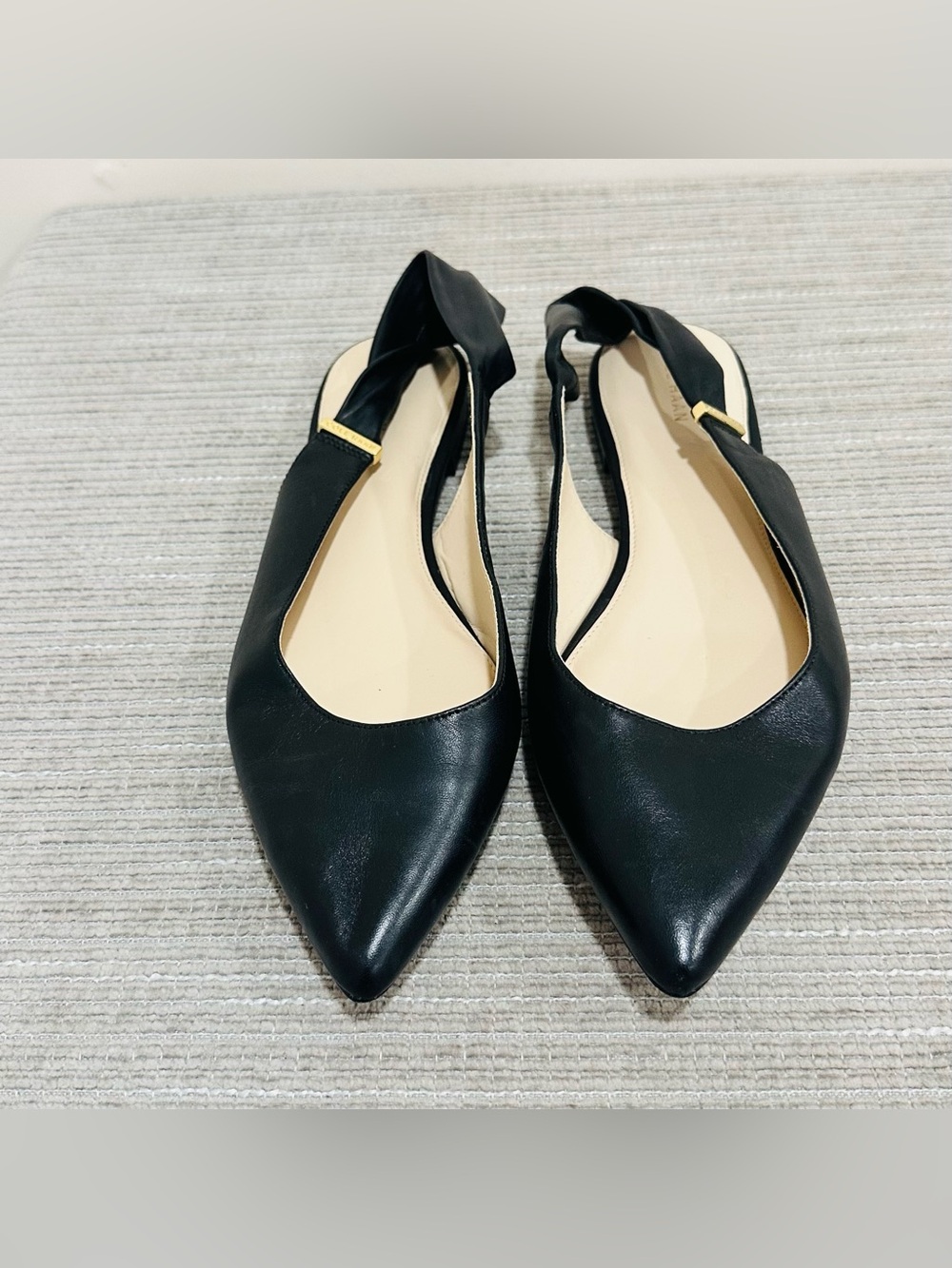 Cole Haan Eden Skimmer Ballet Flats Black Leather Pointed Toe Slingback Sz10,5 - Picture 3 of 10